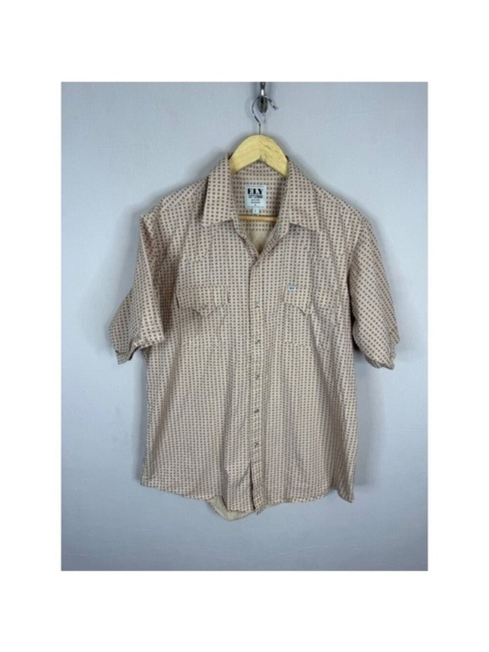 Ely Cattleman Mens Large Short Sleeve Western Pearl Snap Shirt Geometric Tan L